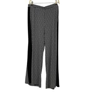 Peter Nygard Wide Leg Trouser Pants Women Size L Black White Geo Comfort Stretch